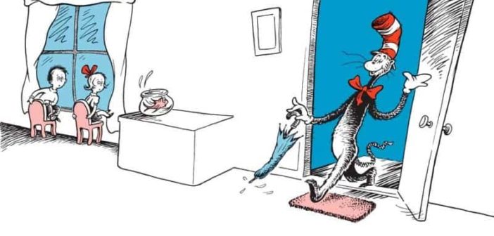 La ilustración del gato en el sombrero del Dr. Seuss