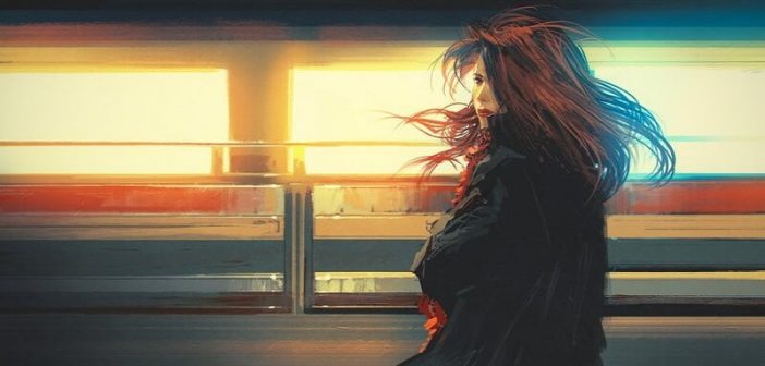 pintura digital de mujer con tren en movimiento en el fondo - lo que significa ansiedad